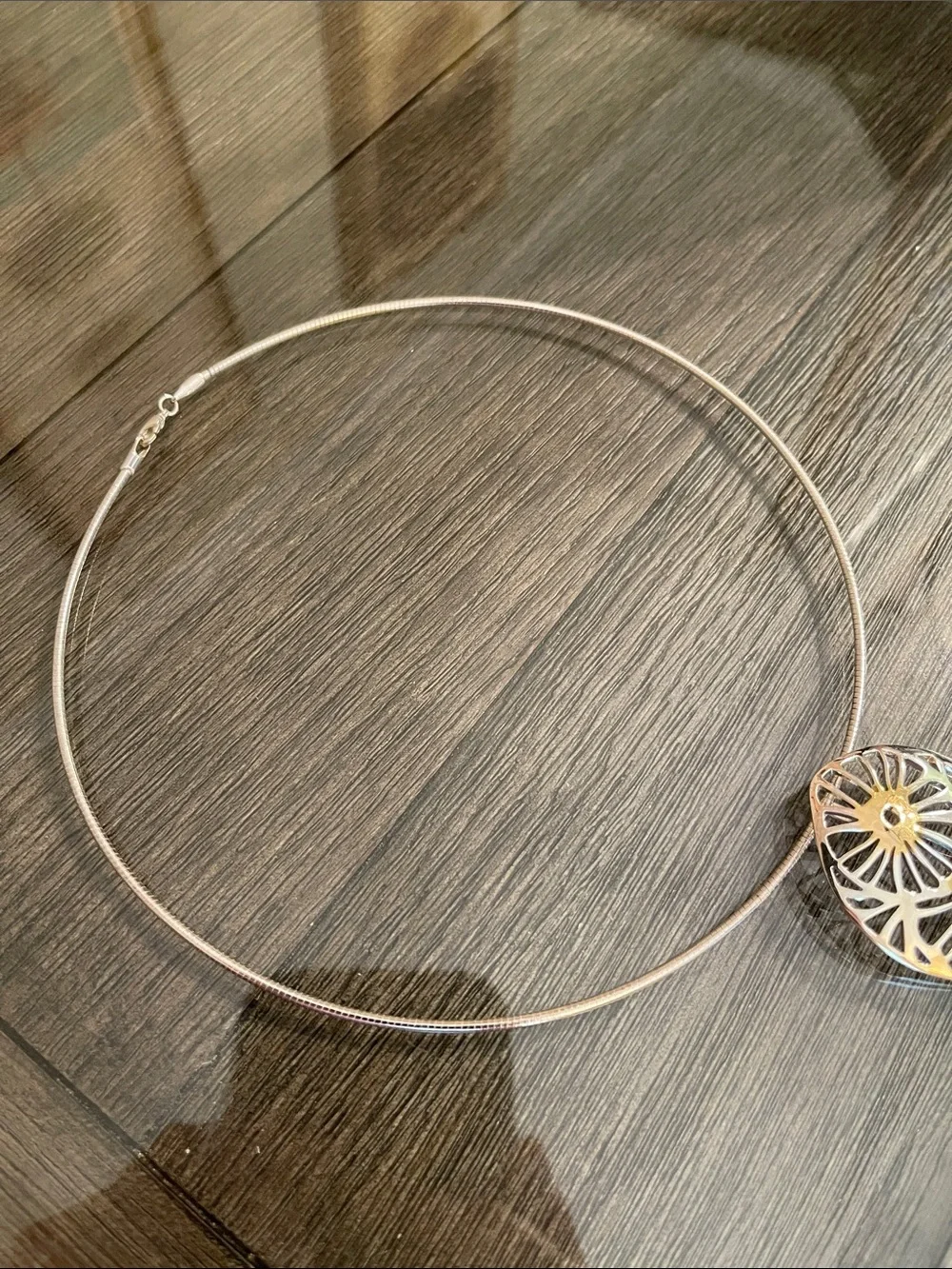 Vintage Two-tone Best Floral Cutout Slid / Pendant Wire Necklace